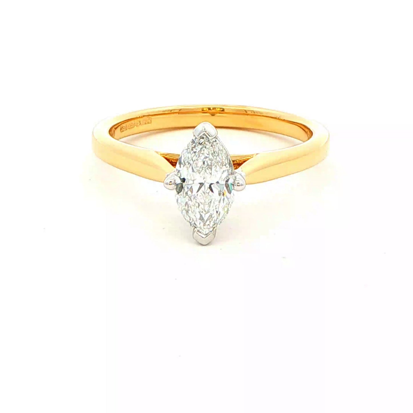 Yellow Gold Marquise shaped diamond solitaire ring - 0.70cts Gardiner Brothers