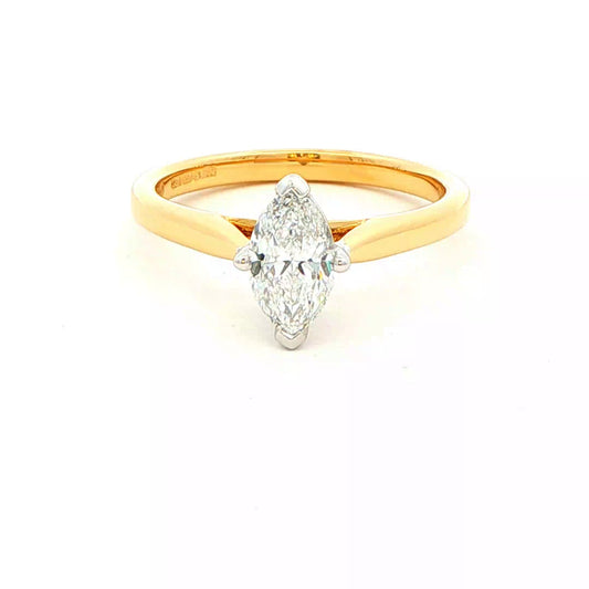Yellow Gold Marquise shaped diamond solitaire ring - 0.70cts Gardiner Brothers