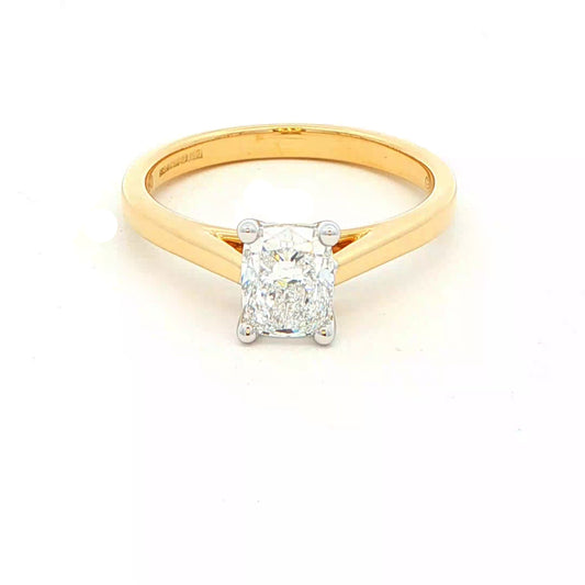 Yellow Gold Elongated cushion shaped diamond solitaire ring - 0.90cts Gardiner Brothers