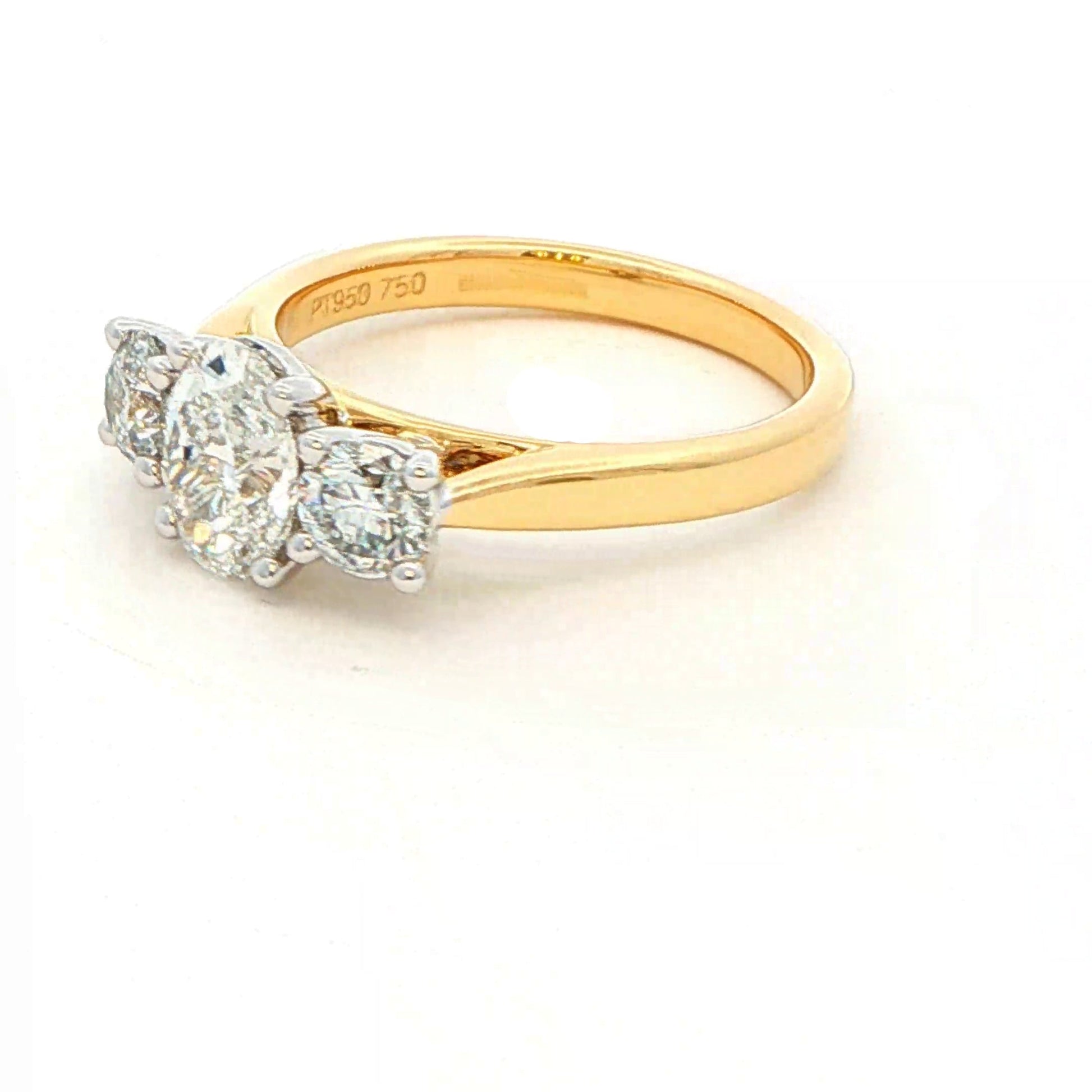 Oval and round brilliant cut diamond 3 stone ring - 1.64cts Gardiner Brothers