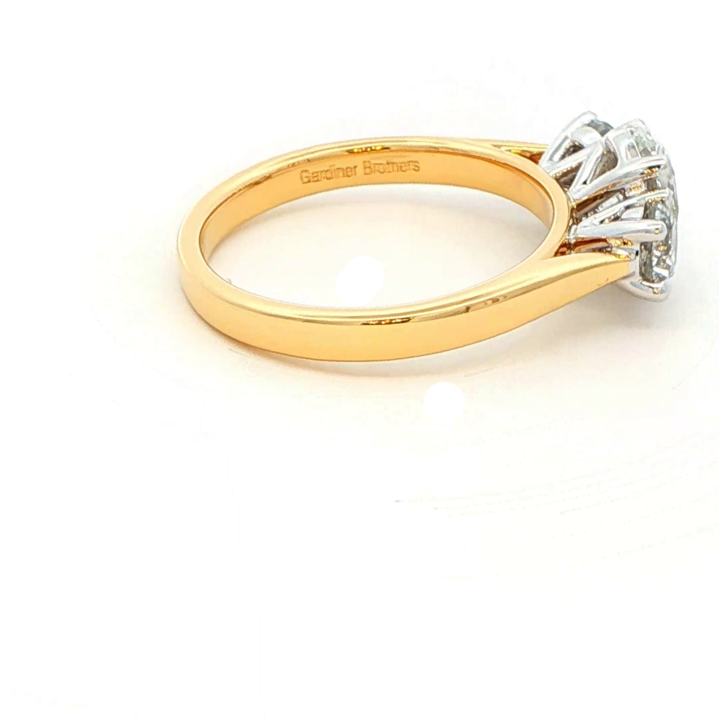 Yellow Gold Oval and round brilliant cut diamond 3 stone ring - 1.64cts Gardiner Brothers