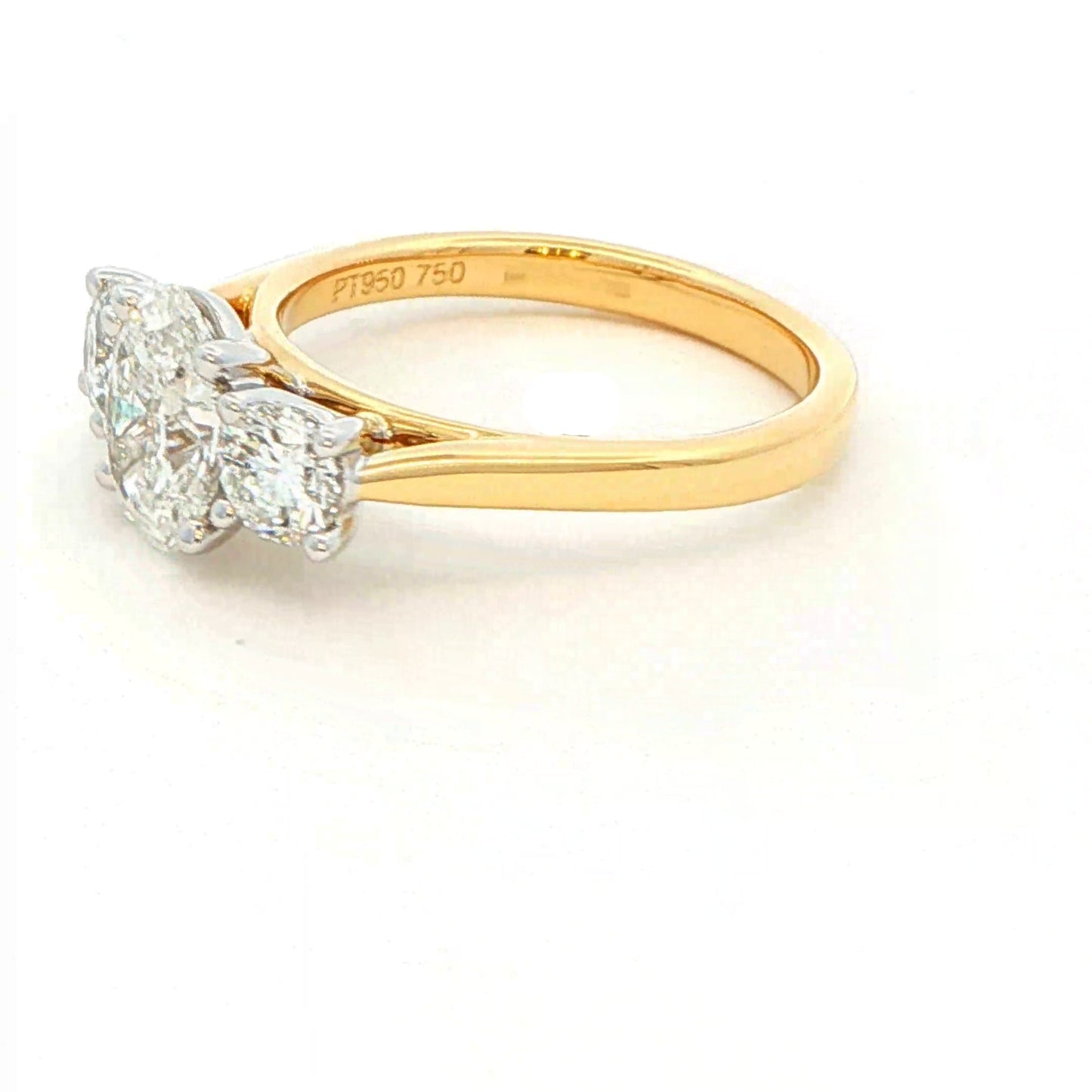 Yellow Gold Oval and round brilliant cut diamond 3 stone ring - 1.80cts Gardiner Brothers