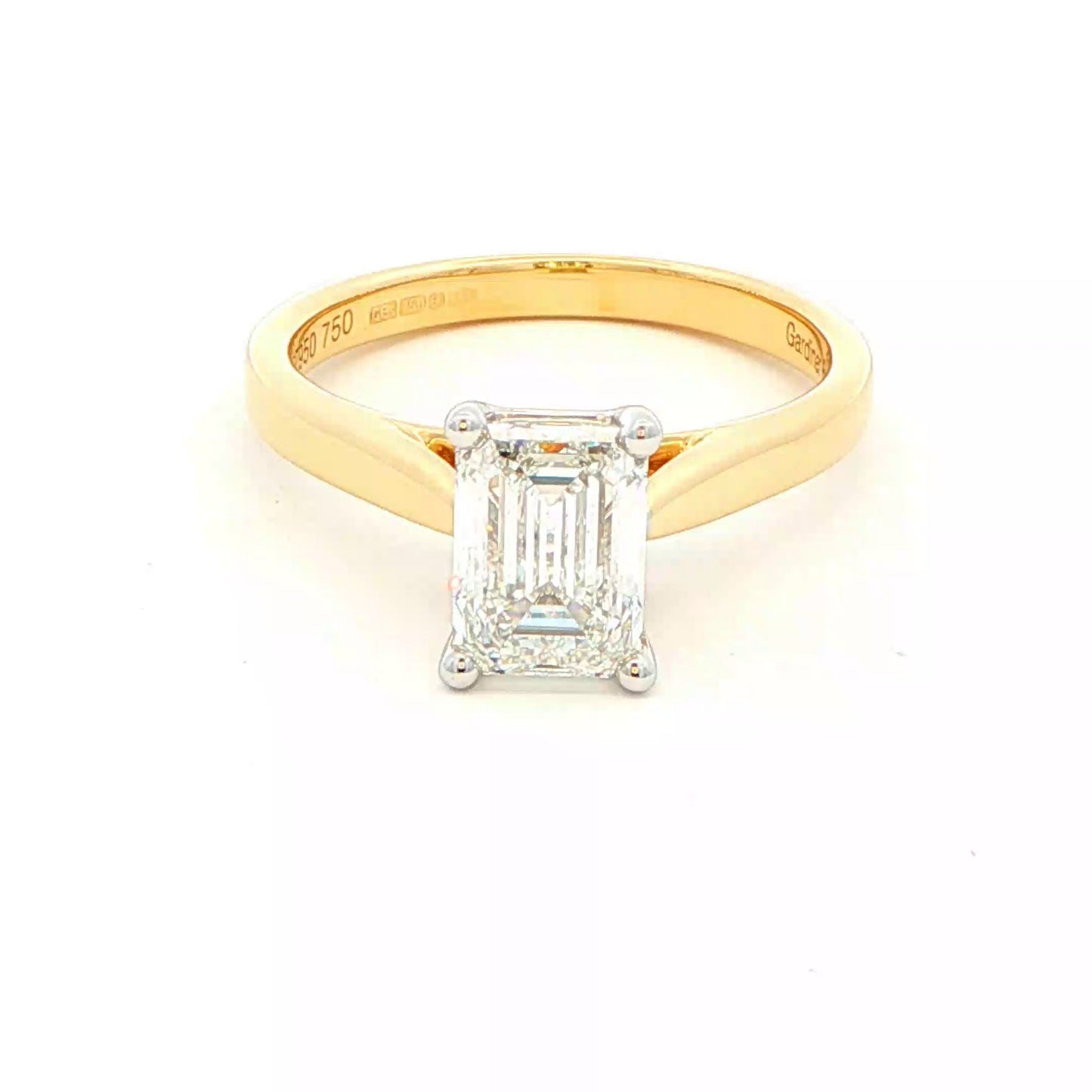 Yellow Gold Emerald cut diamond solitaire ring - 1.52cts Gardiner Brothers