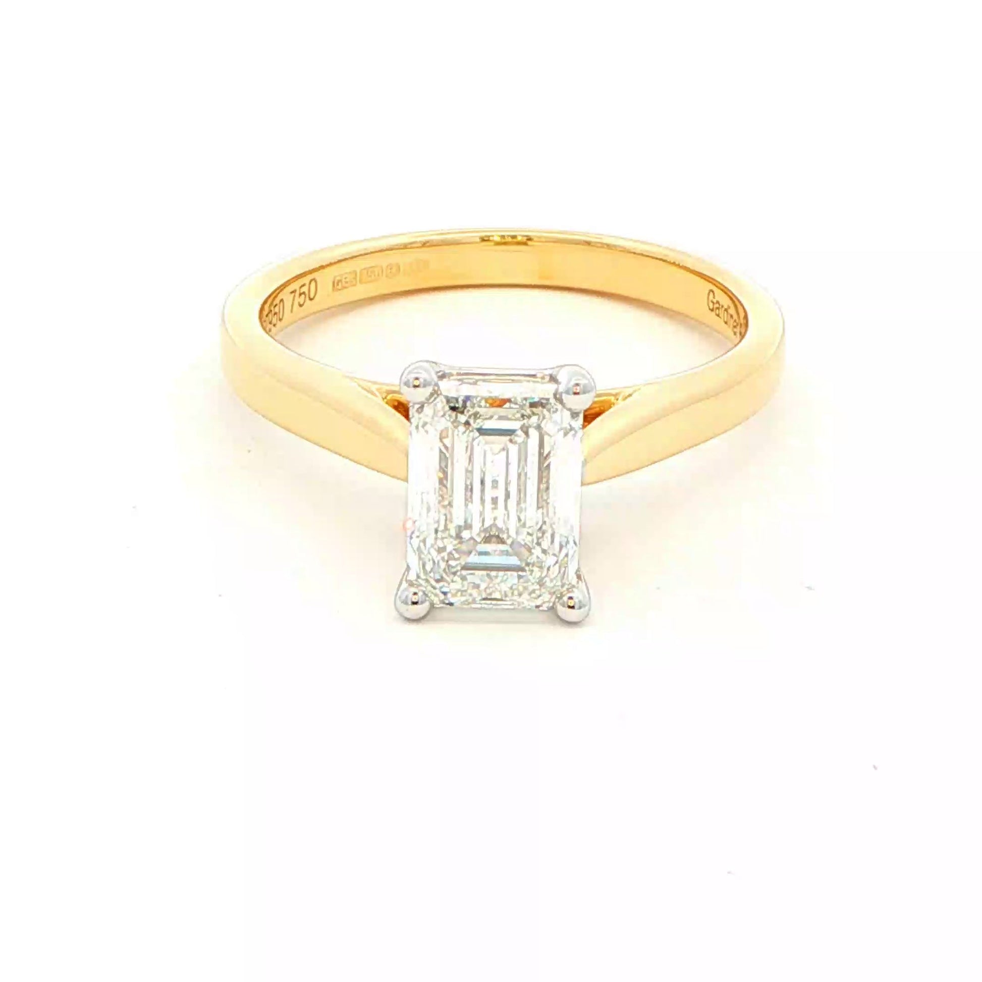 Yellow Gold Emerald cut diamond solitaire ring - 1.52cts Gardiner Brothers