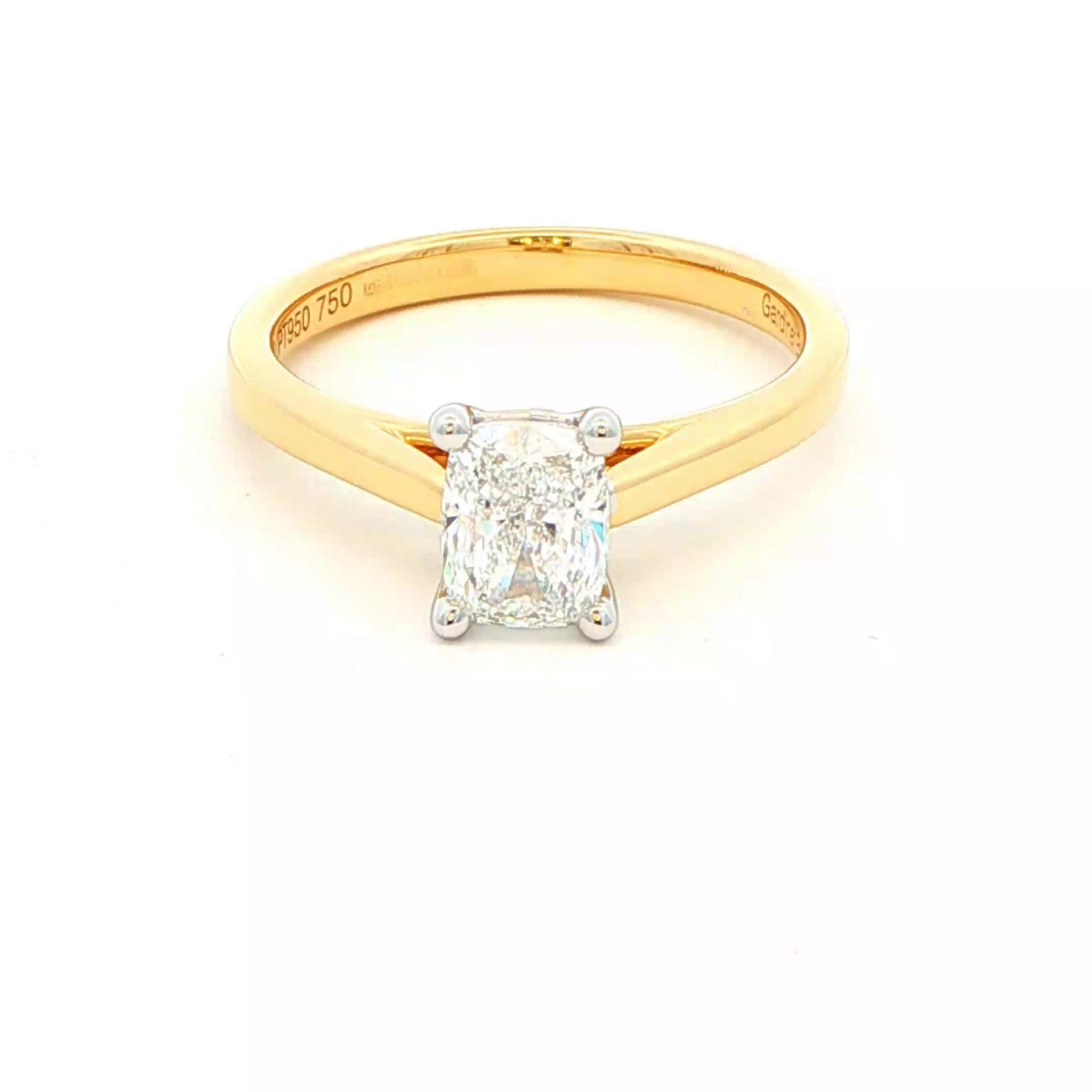 Elongated cushion shaped diamond solitaire ring - 0.90cts Gardiner Brothers