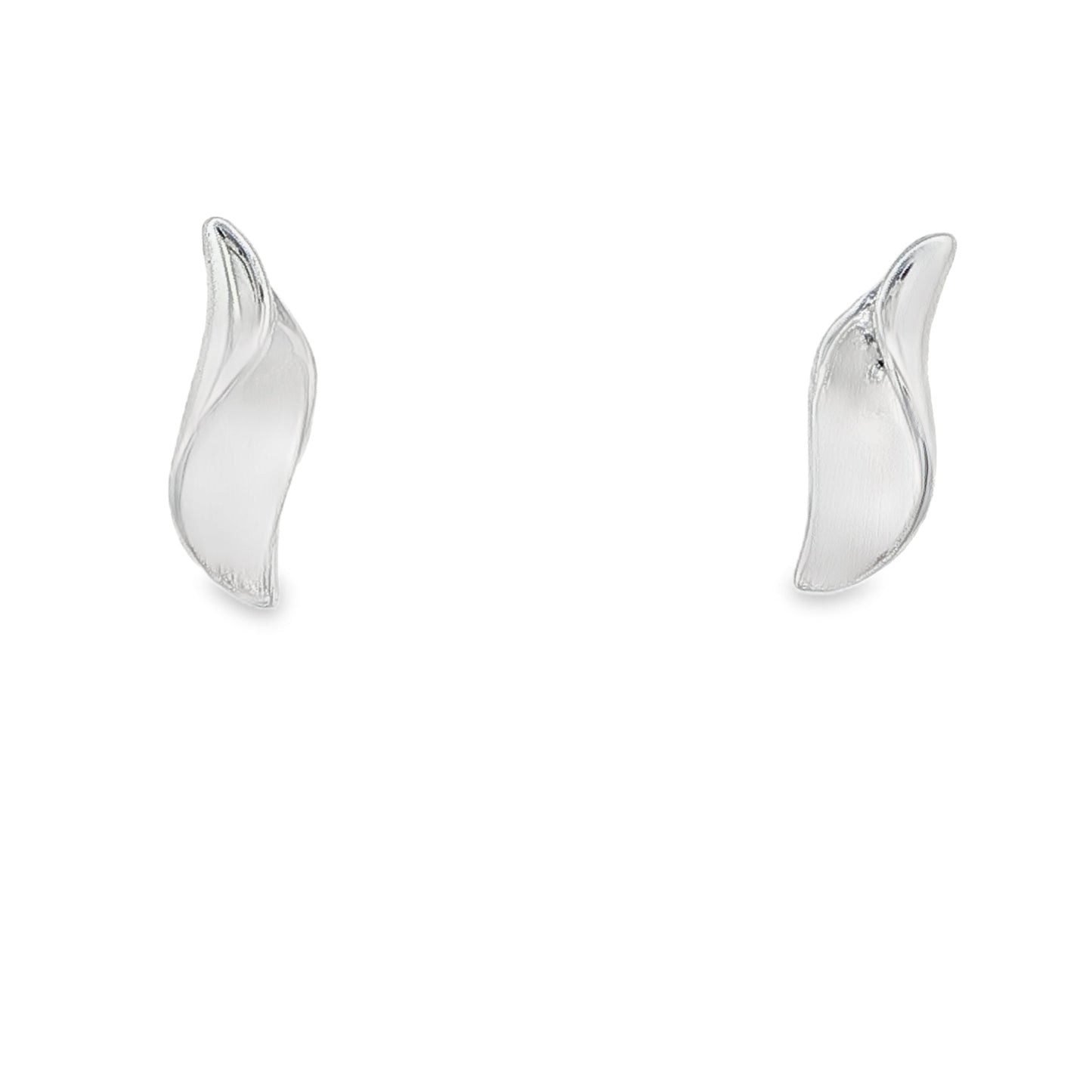 Silver Curled Leaf Shaped Stud Earrings