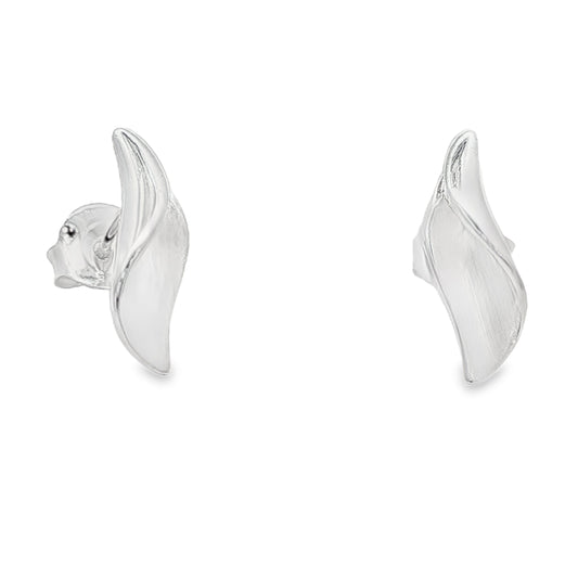 Silver Curled Leaf Shaped Stud Earrings