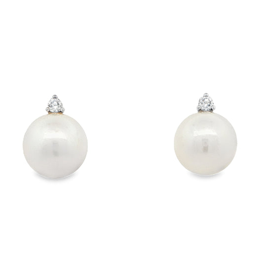 Akoya Pearl and Round Brilliant Cut Diamond Earrings