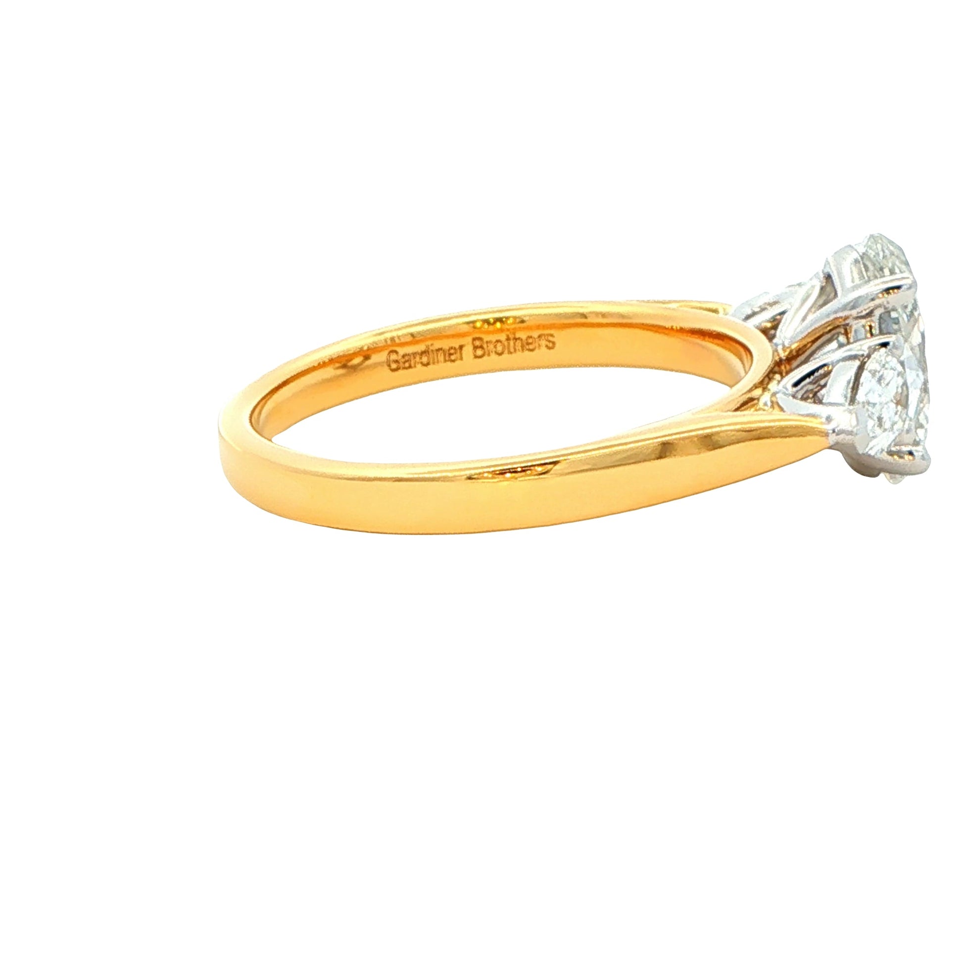 Yellow Gold Oval and pear shaped diamond 3 stone ring - 1.95cts Gardiner Brothers