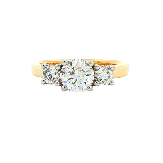 Yellow Gold Round Brilliant cut diamond 3 stone ring - 1.31cts Gardiner Brothers