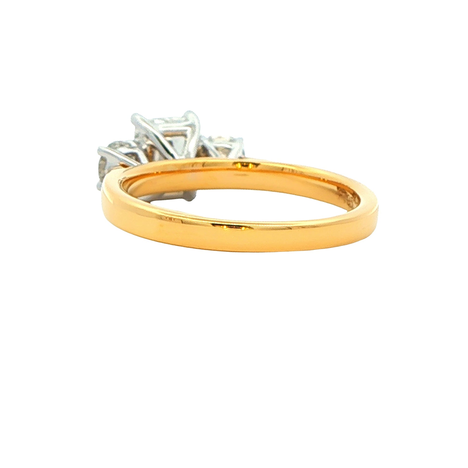 Yellow Gold Radiant and round brilliant cut diamond 3 stone ring - 1.51cts Gardiner Brothers