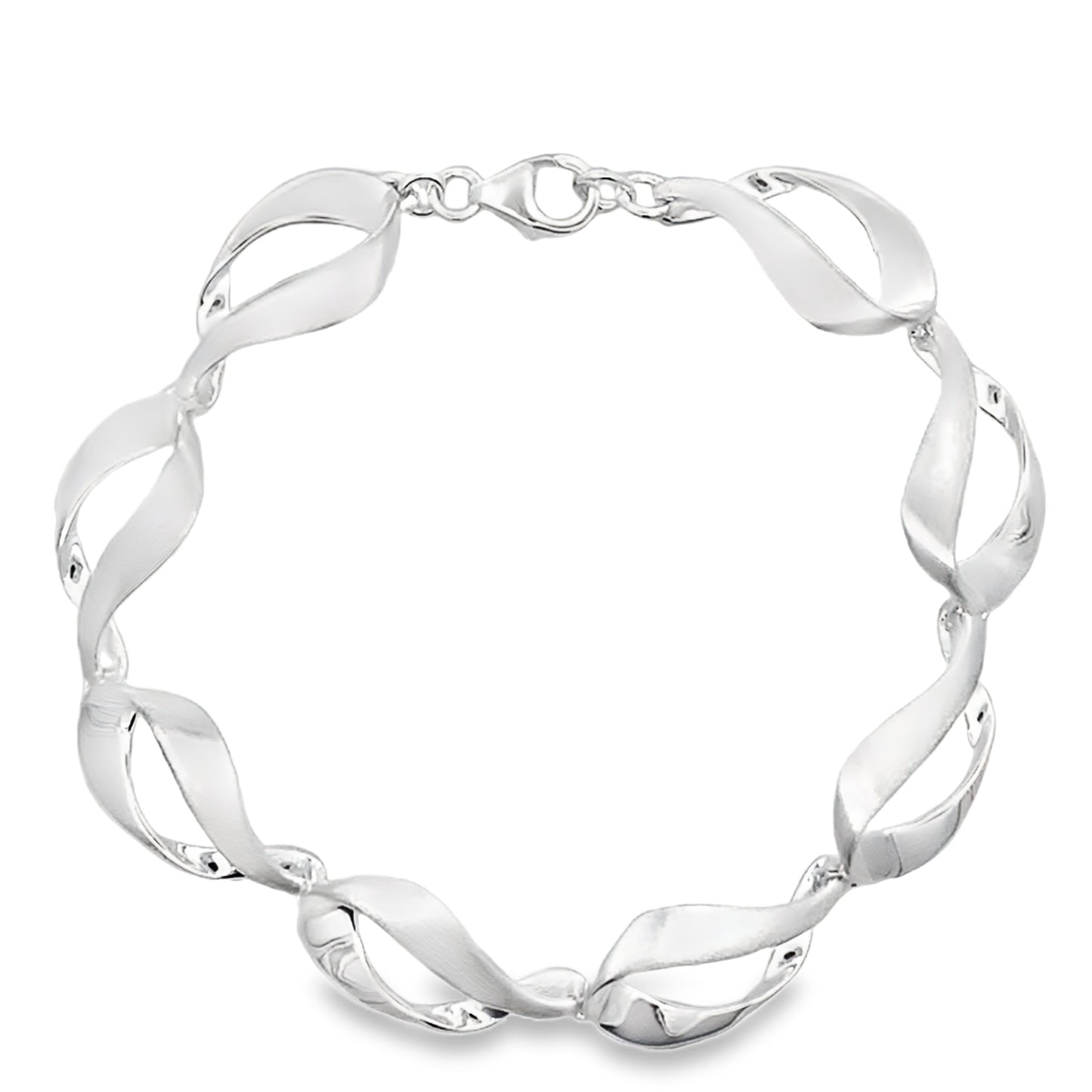 Silver Open Pear Shape Link Bracelet