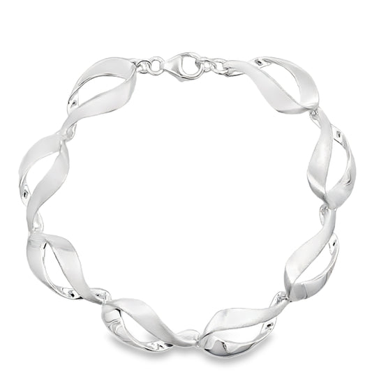 Silver Open Pear Shape Link Bracelet