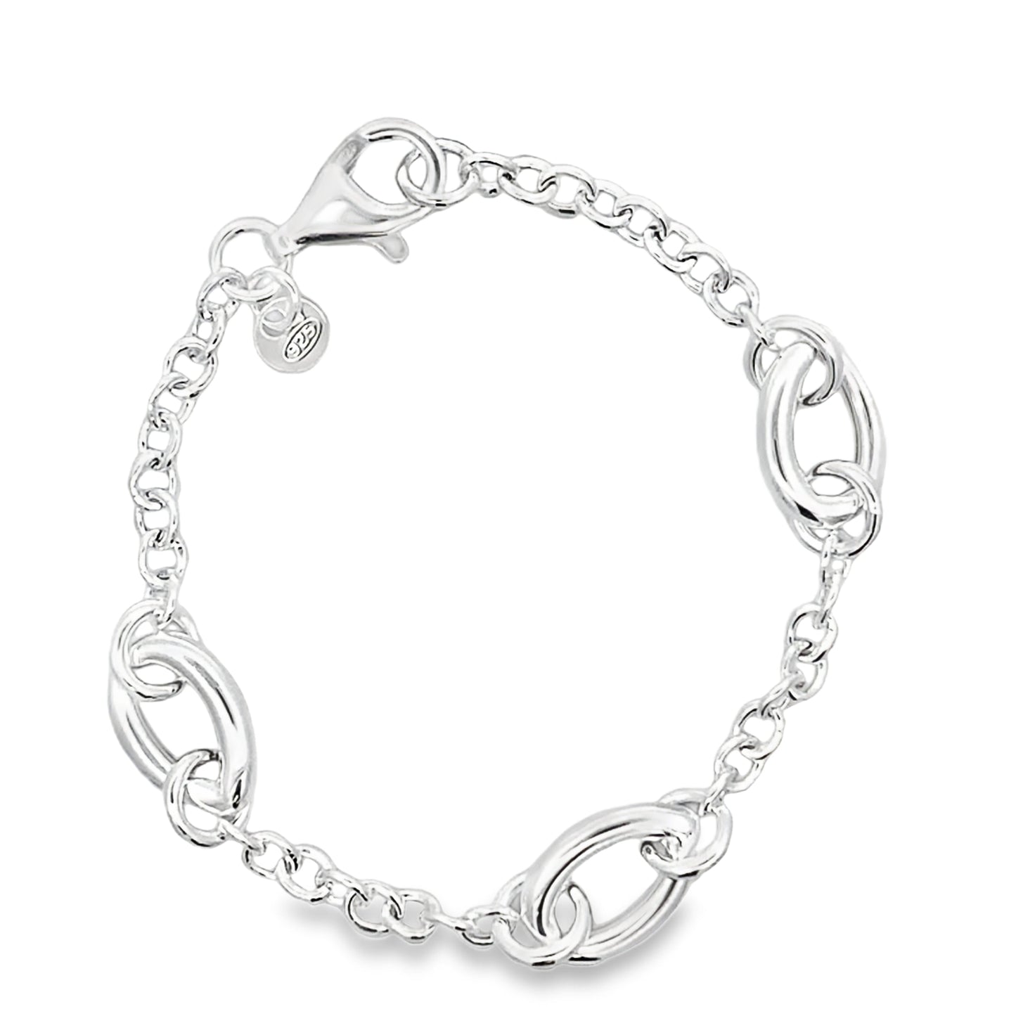 Silver Open Teardrop Station Link Bracelet