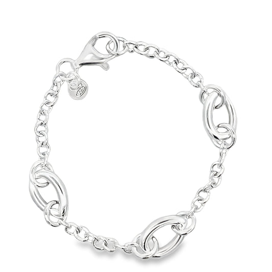 Silver Open Teardrop Station Link Bracelet