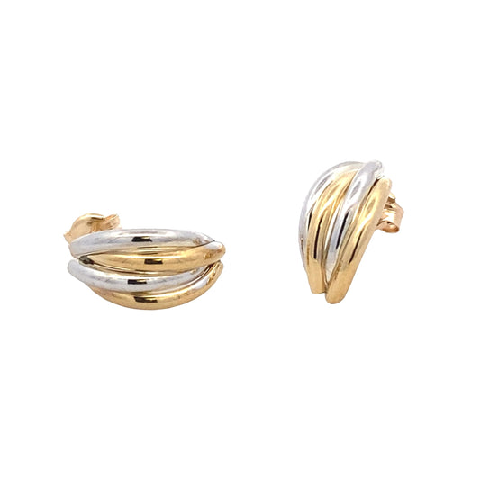 Yellow and White Gold 4 Strand Half Hoop Earrings