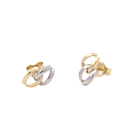 Yellow and White Gold Double Open Bracket Style Earrings