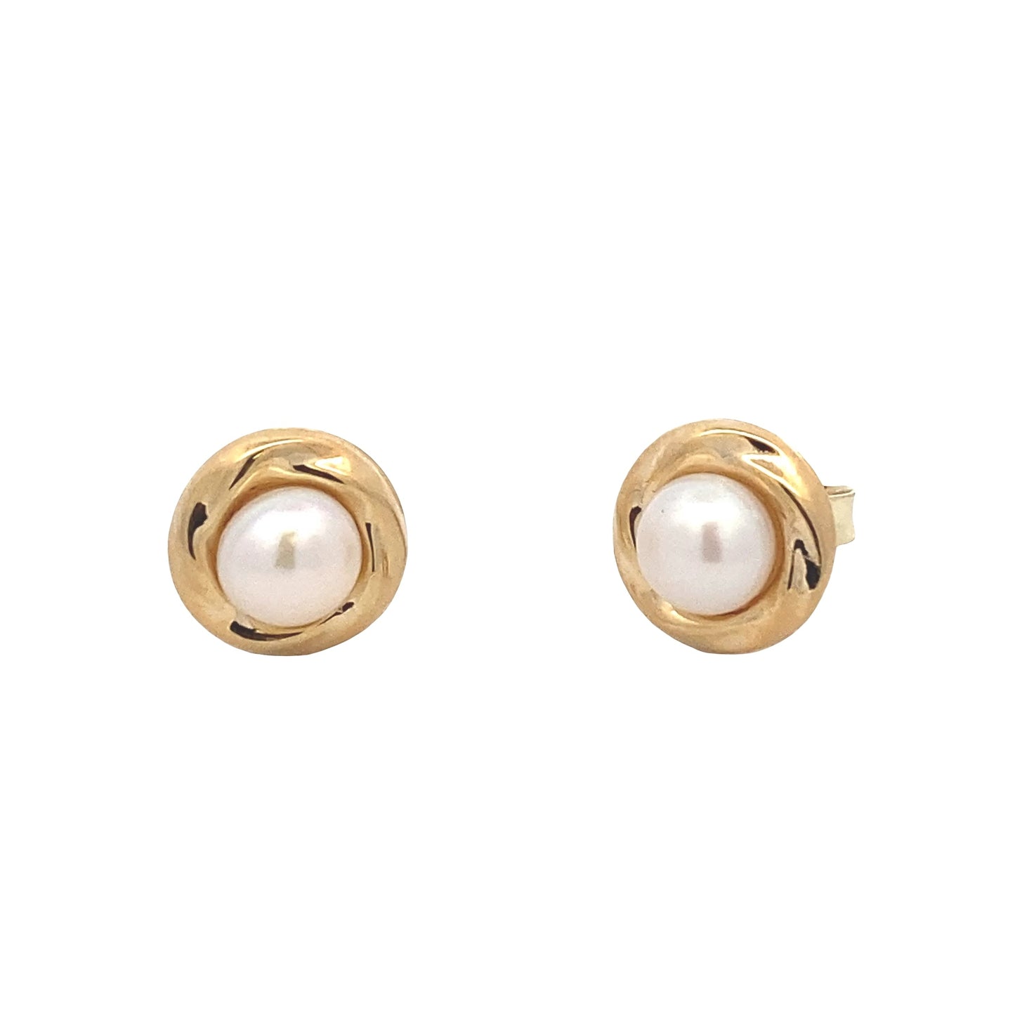 Yellow Gold Fresh Water Pearl Stud Earrings