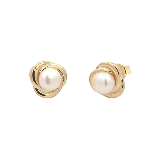 Yellow Gold Fresh Water Pearl Stud Earrings