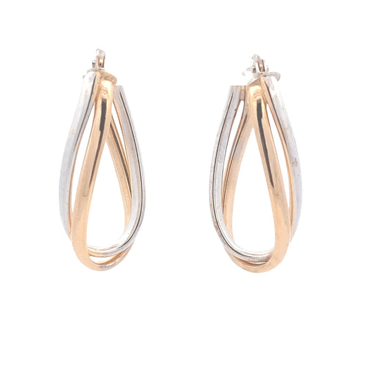 Yellow and White Gold 2 Strand Open Wavy Hoop Earrings