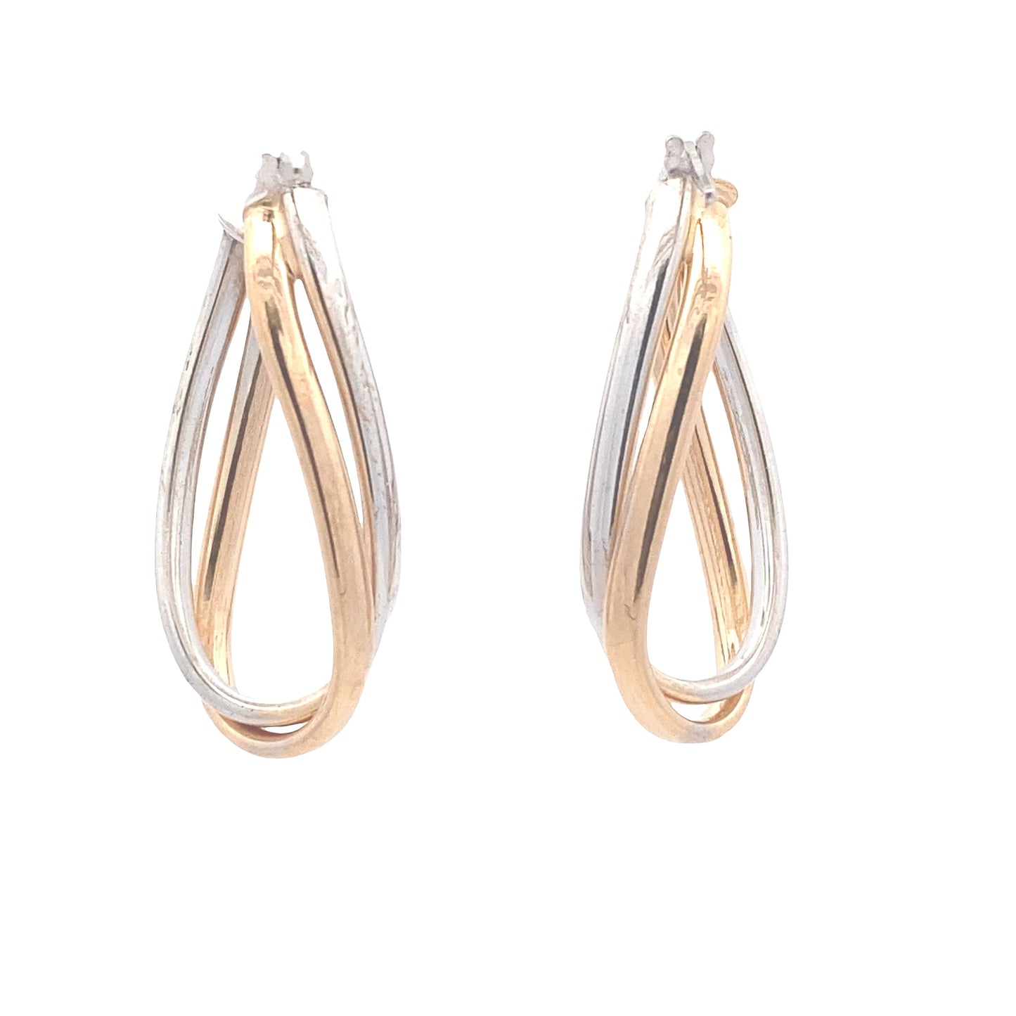 Yellow and White Gold 2 Strand Open Wavy Hoop Earrings