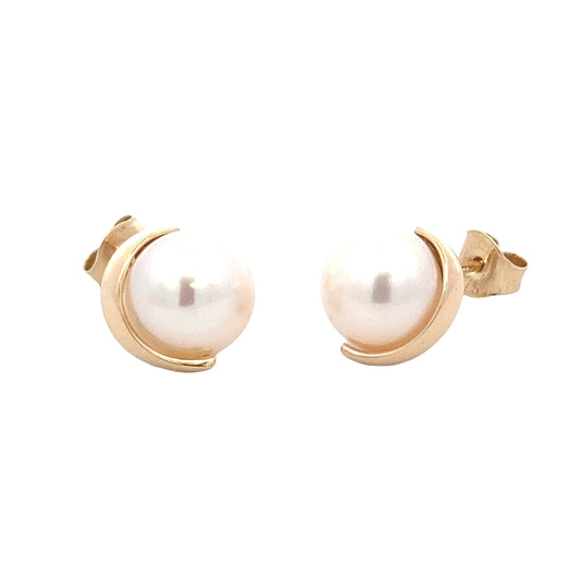 Yellow Gold Fancy Style Fresh Water Pearl Earrings