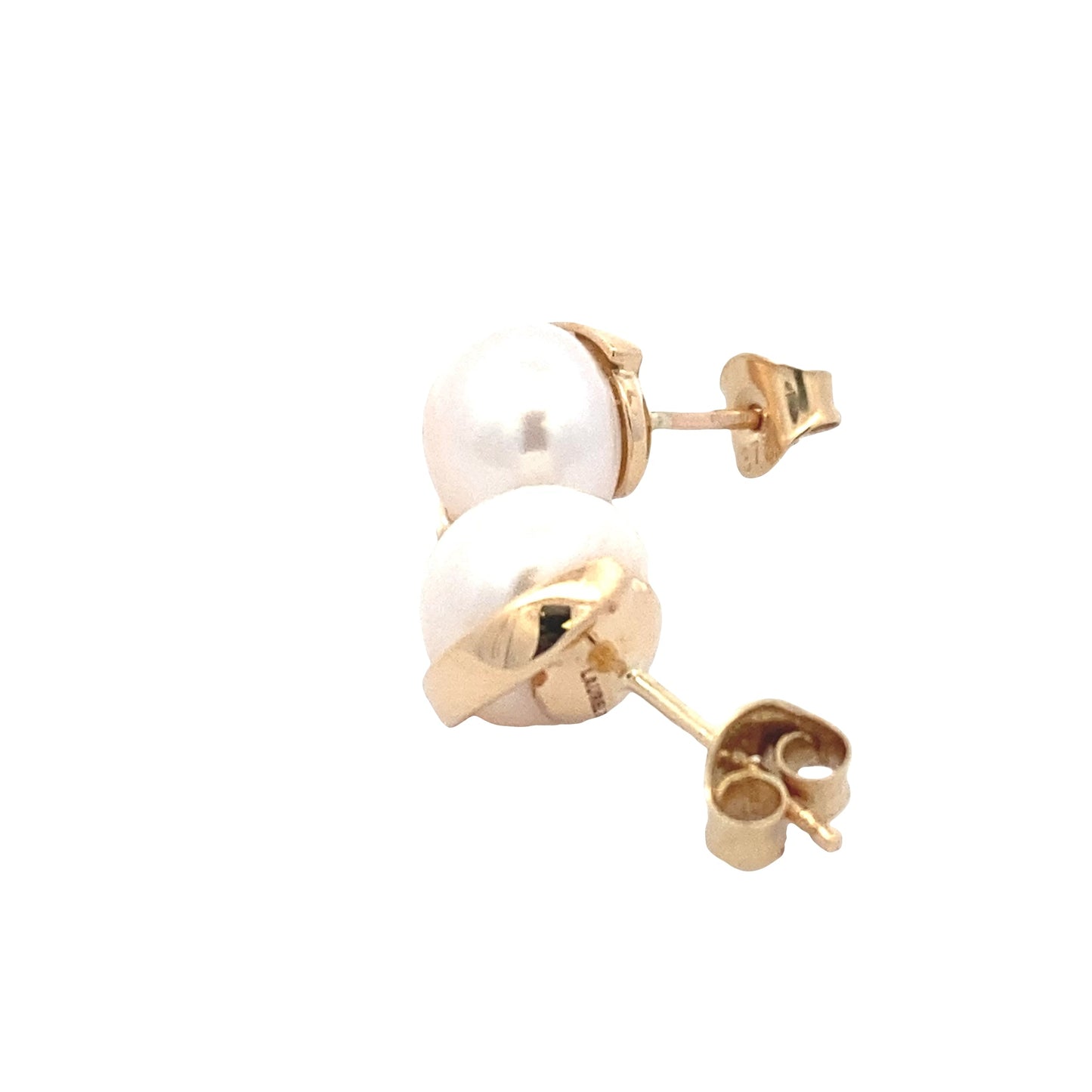 Yellow Gold Fancy Style Fresh Water Pearl Earrings