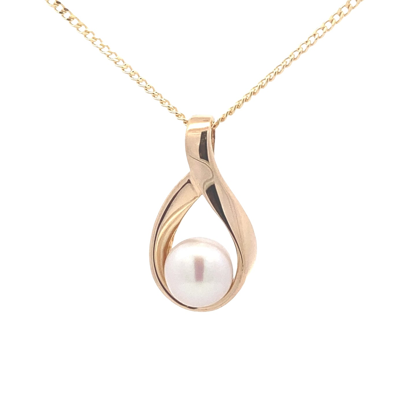 Yellow Gold Teardrop Style Fresh Water Pearl Pendant
