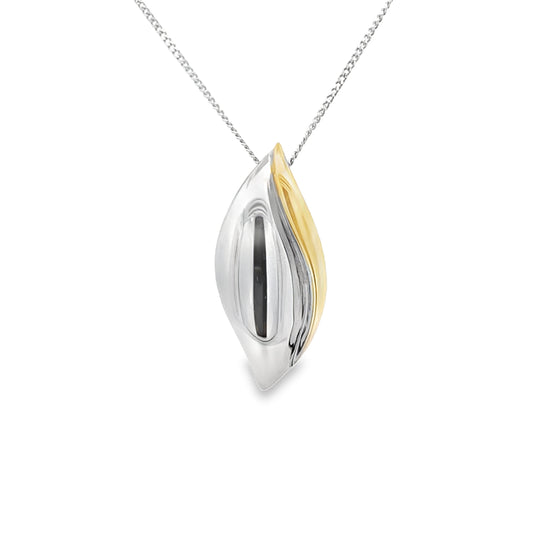White and Yellow Gold Slim Leaf Shaped Pendant