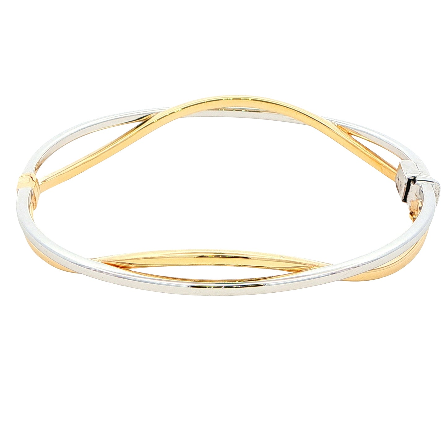 Yellow and White Gold Open Wavy Style Bangle