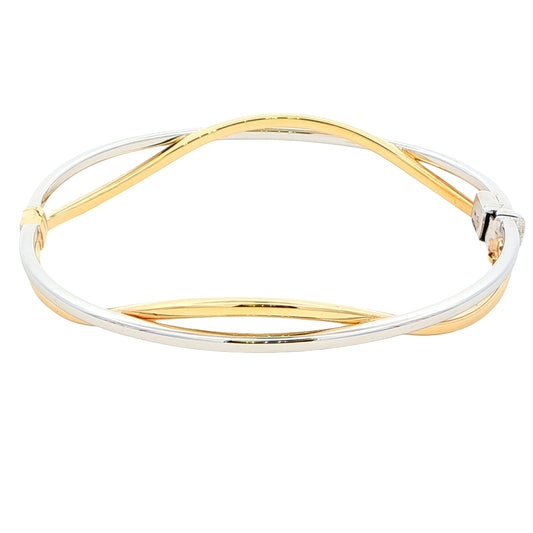 Yellow and White Gold Open Wavy Style Bangle