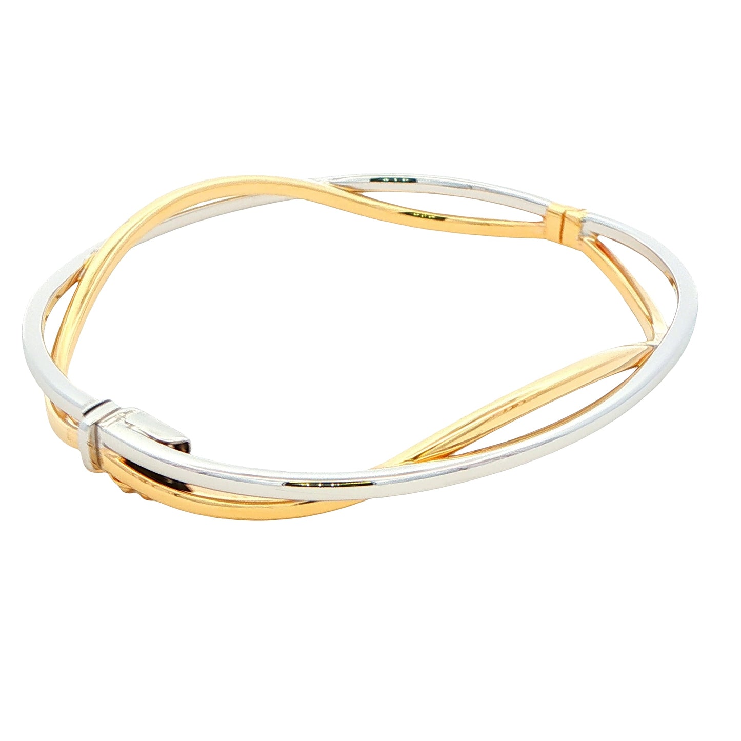 Yellow and White Gold Open Wavy Style Bangle