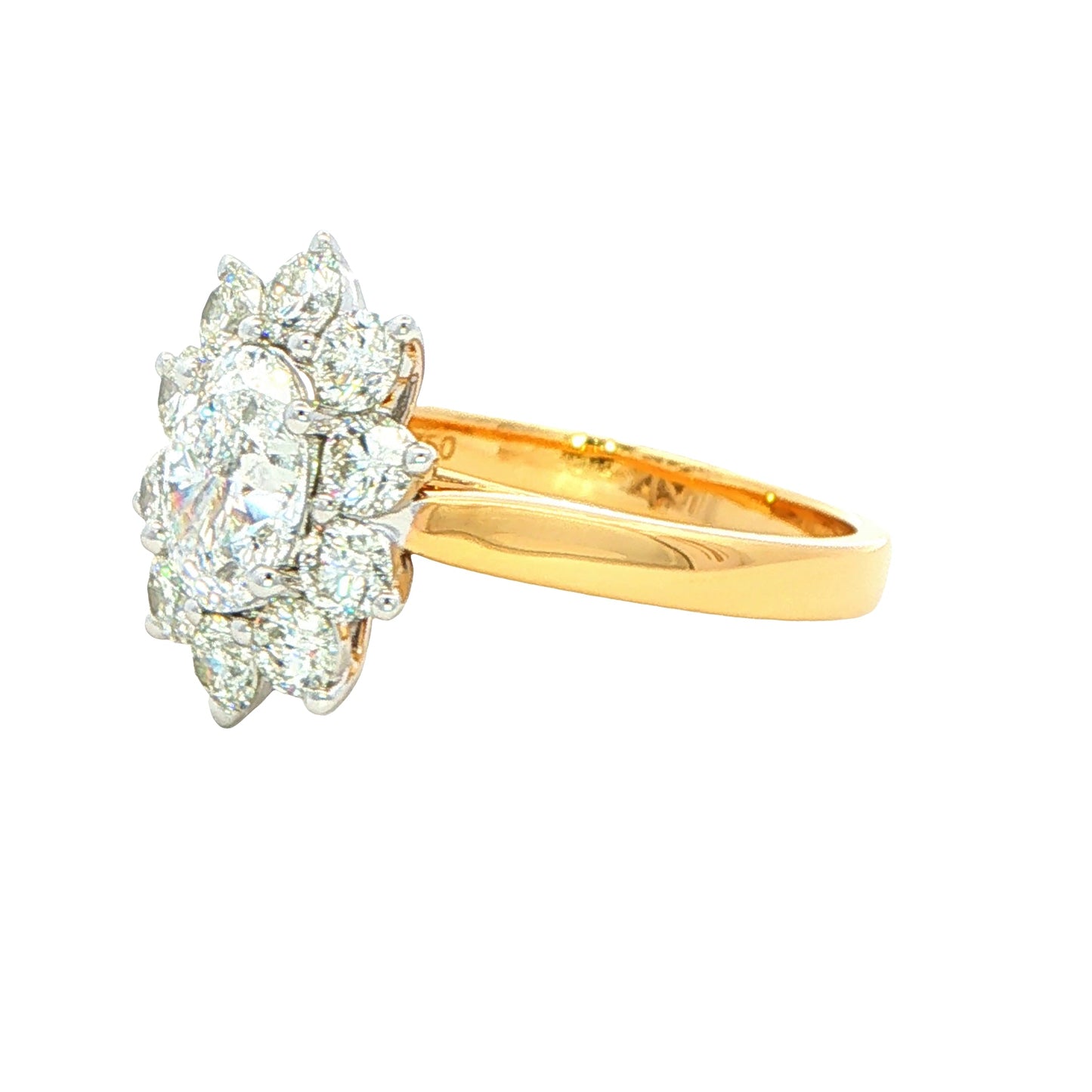 Yellow Gold Oval shaped diamond and 10 round brilliant cut diamond cluster style ring - 1.92ct Gardiner Brothers