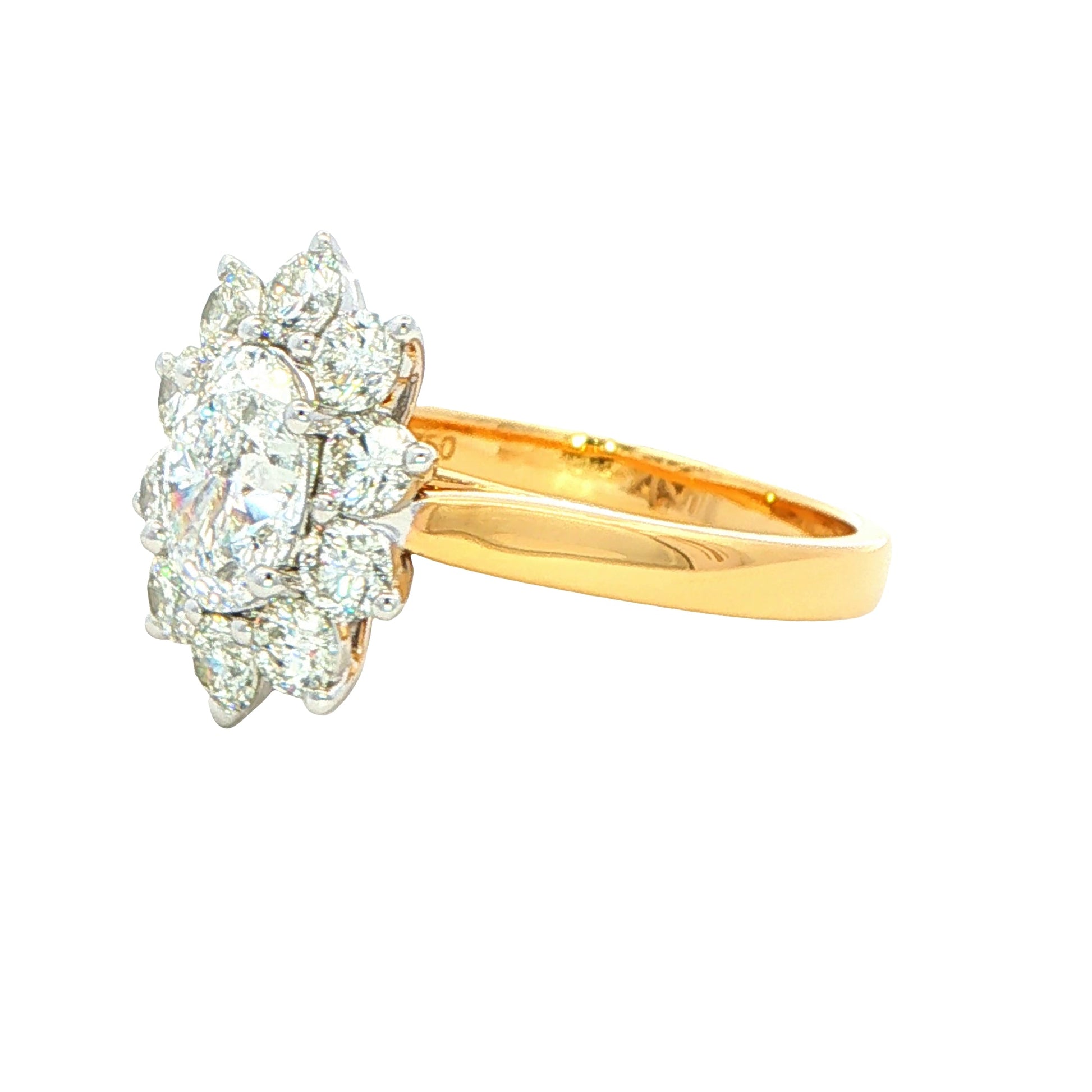 Yellow Gold Oval shaped diamond and 10 round brilliant cut diamond cluster style ring - 1.92ct Gardiner Brothers
