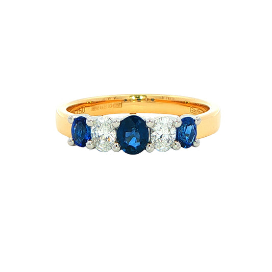 Sapphire and diamond oval shaped 5 stone ring