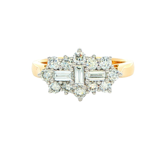 Yellow Gold Emerald and Round Brilliant Cut Diamond Cluster Ring - 1.02cts Gardiner Brothers