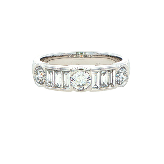 Round Brilliant and Baguette Cut Diamond 9 Stone Ring - 1.12cts