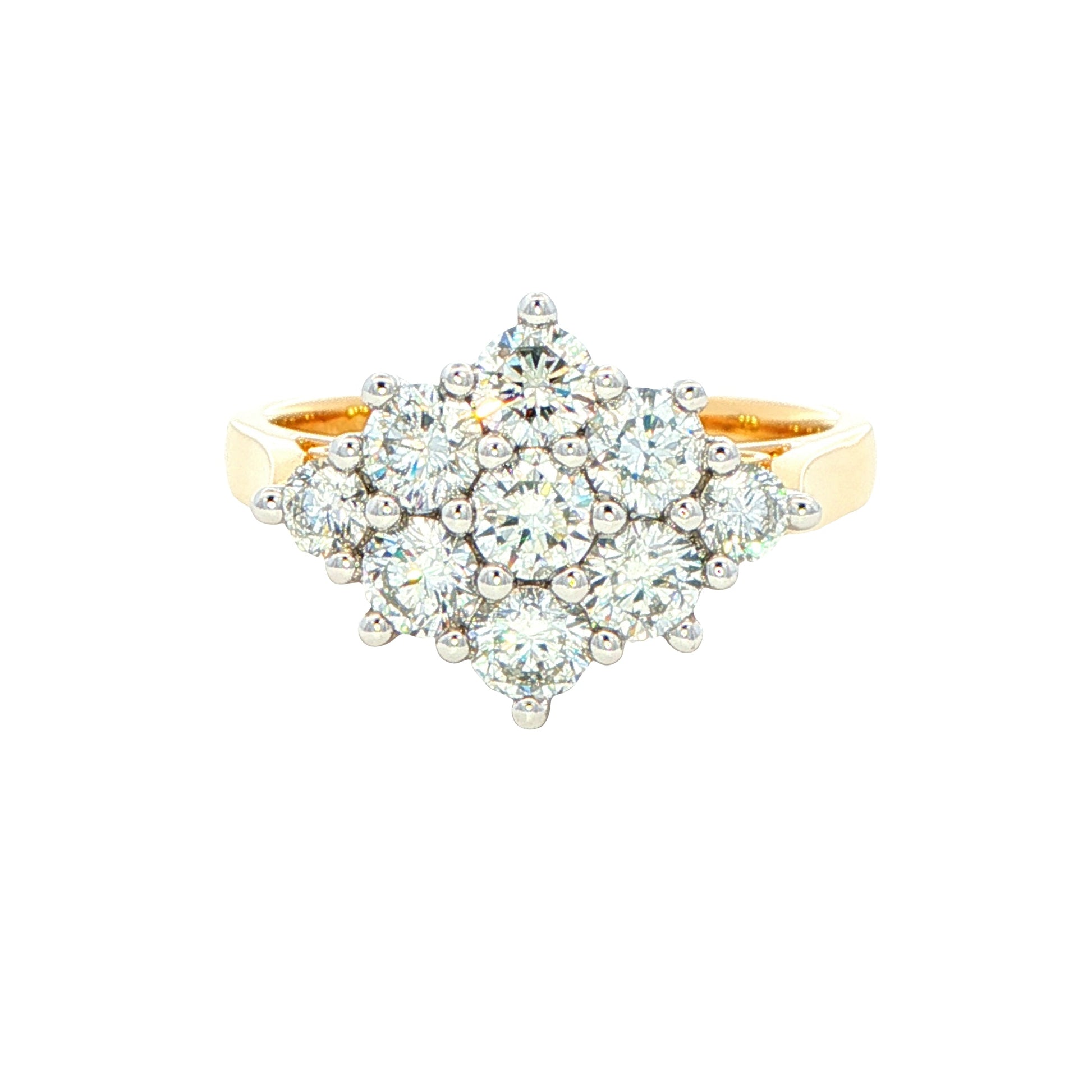 Yellow Gold Round Brilliant cut diamond 9 stone cluster style ring - 1.15cts Gardiner Brothers