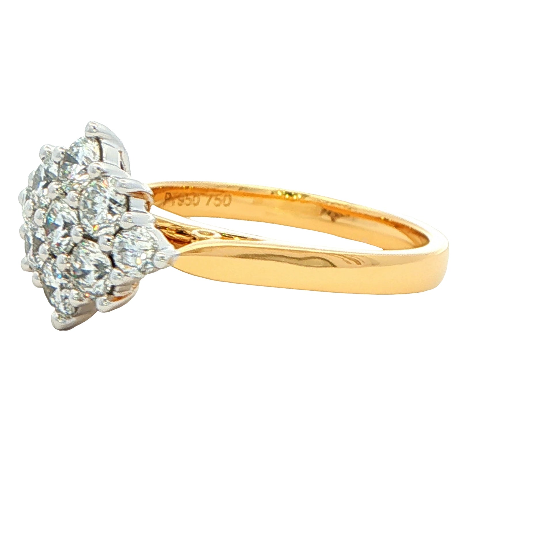 Yellow Gold Round Brilliant cut diamond 9 stone cluster style ring - 1.15cts Gardiner Brothers