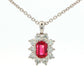 Octagonal shaped Ruby and round brilliant cut diamond cluster style pendant