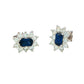 Octagonal shaped sapphire and round brilliant cut diamond cluster style earrings.
