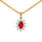 Oval shaped ruby and round brilliant cut diamond cluster style pendant