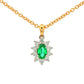 Oval shaped emerald and round brilliant cut diamond cluster style pendant
