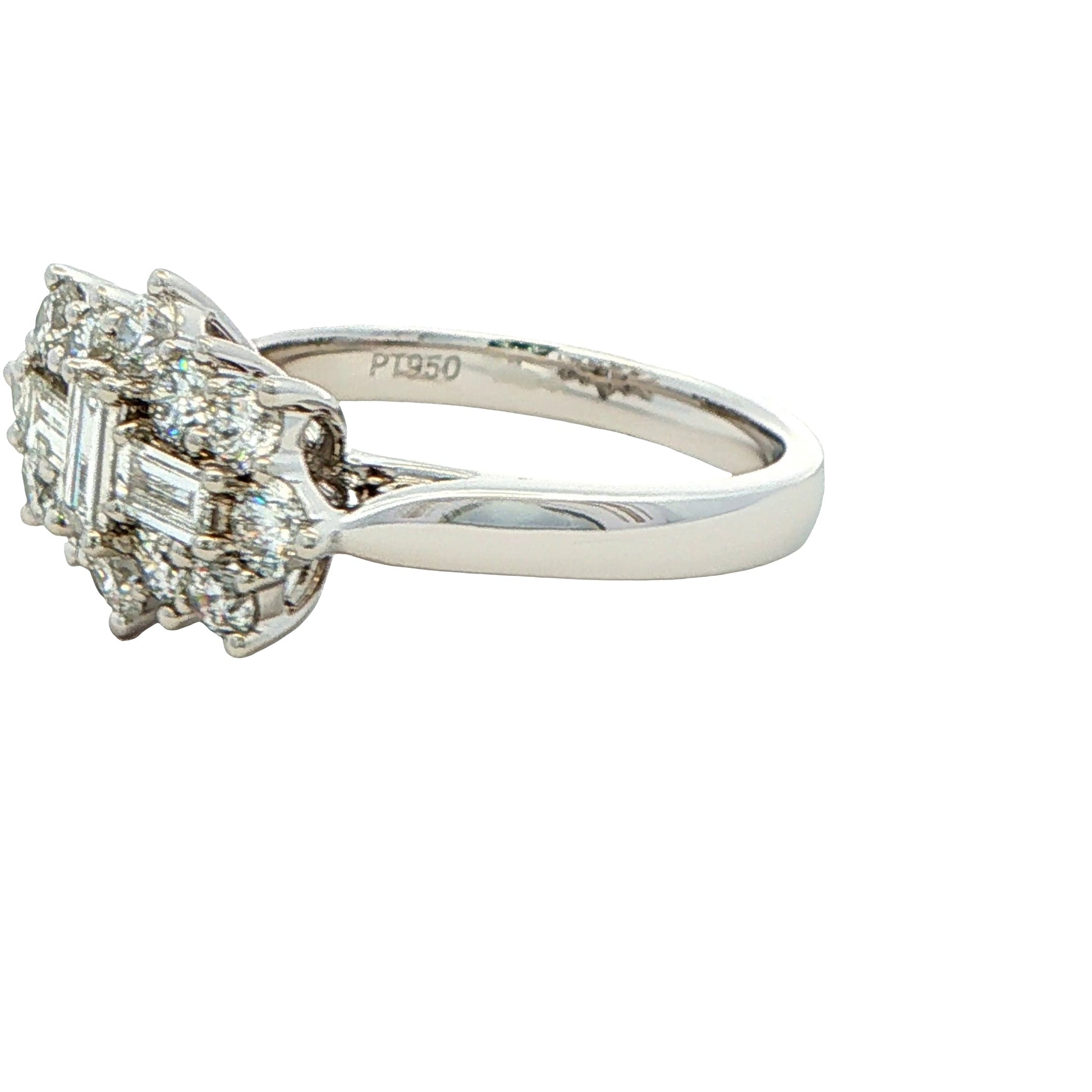 Platinum Round Brilliant and Baguette Cut Diamond Cluster Ring - 1.53cts Gardiner Brothers