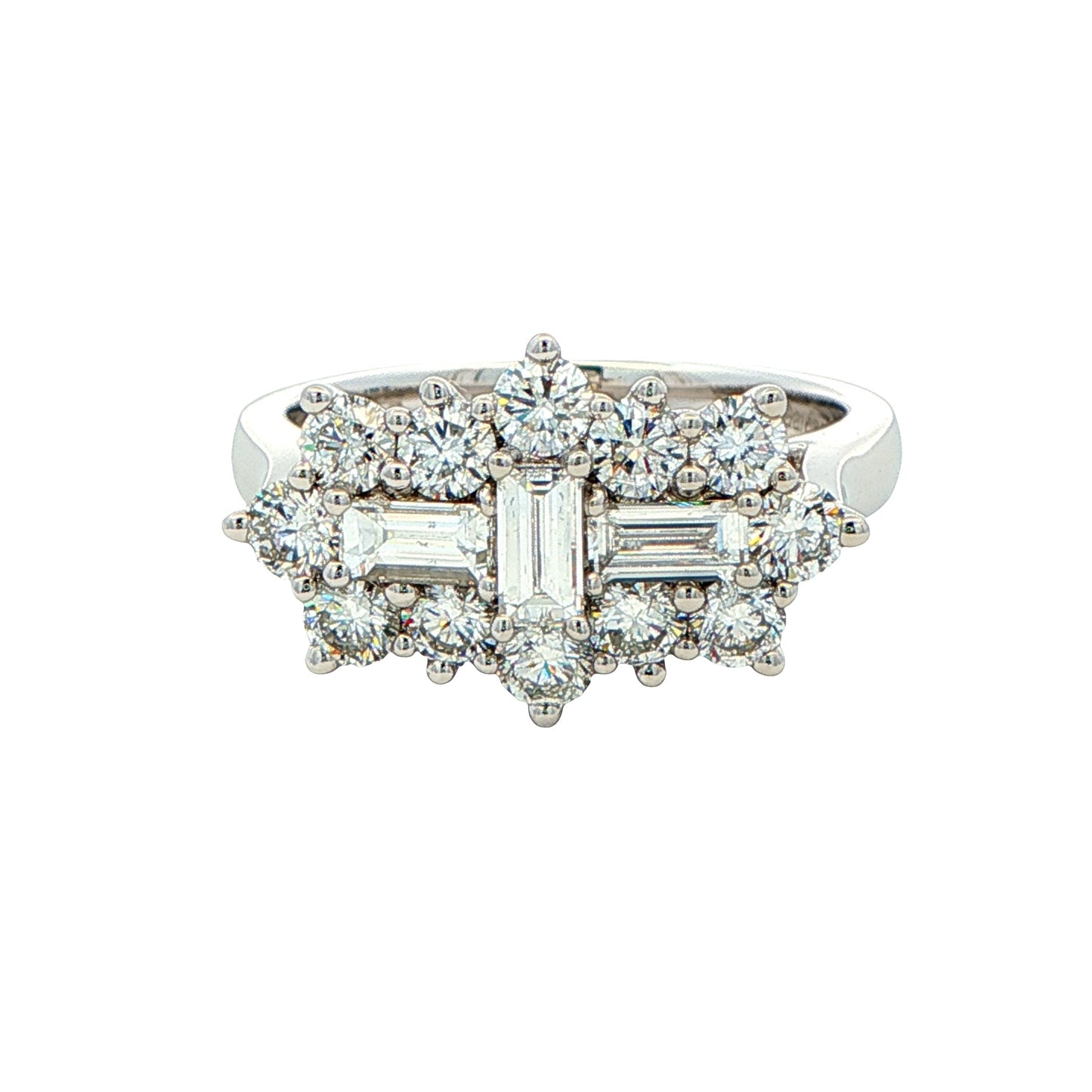 Platinum Round Brilliant and Baguette Cut Diamond Cluster Ring - 1.53cts Gardiner Brothers