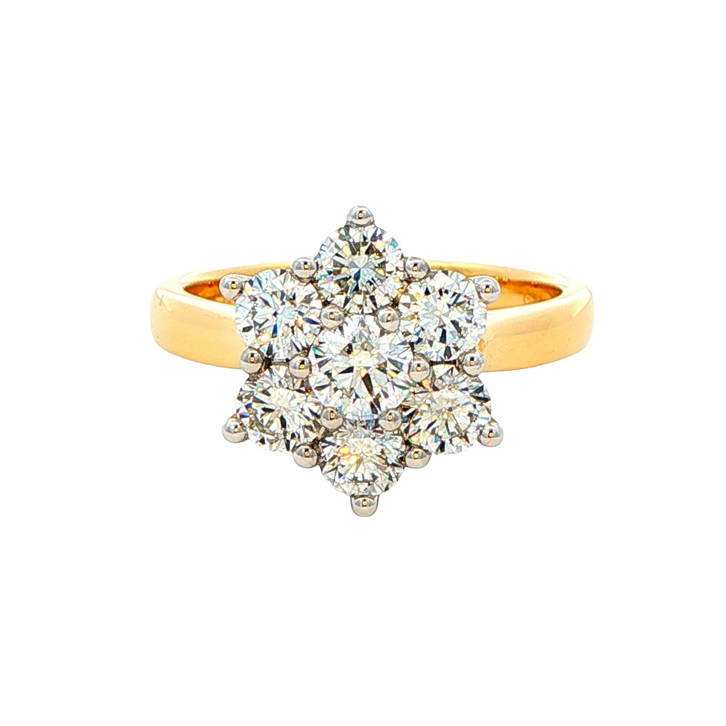 Yellow Gold Round Brilliant Cut 7 stone Diamond Cluster Ring - 1.54cts Gardiner Brothers
