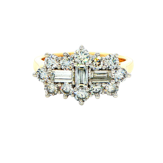 Yellow Gold Emerald and Round Brilliant Cut Diamond Cluster Ring - 1.62cts Gardiner Brothers