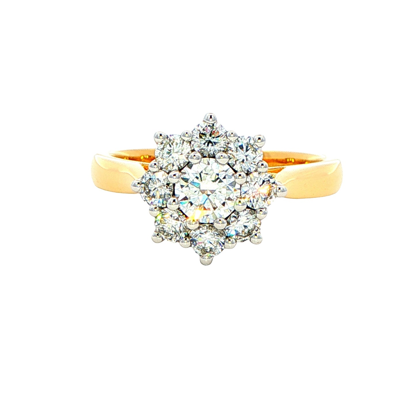 Yellow Gold Round Brilliant Cut 9 Stone Diamond Cluster Ring - 1.05cts Gardiner Brothers