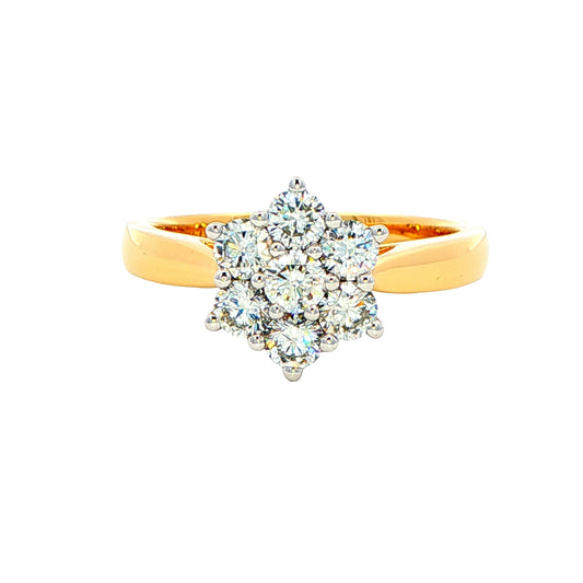 Yellow Gold Round Brilliant Cut Diamond 7 Stone Cluster Ring - 0.79cts Gardiner Brothers