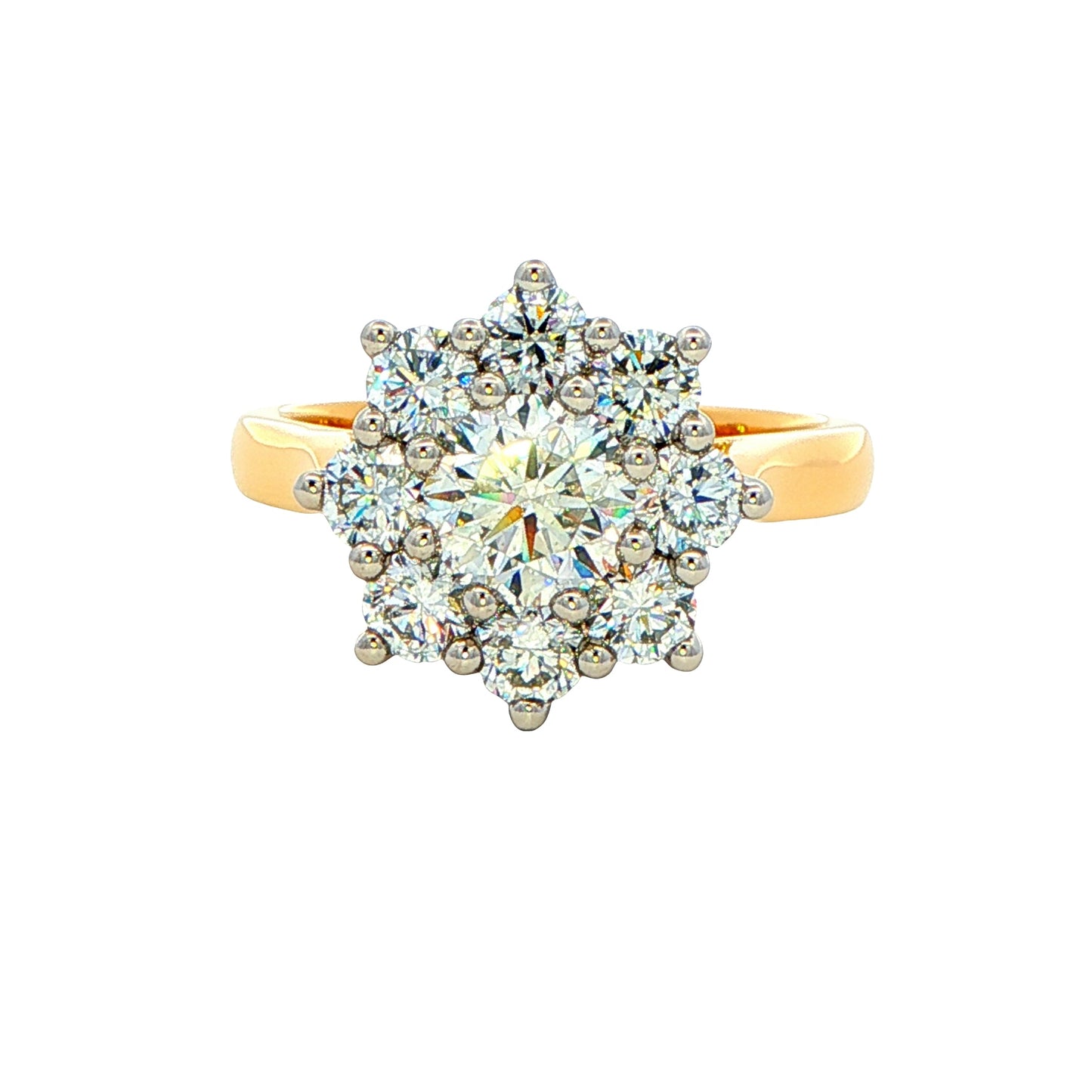 Yellow Gold Round Brilliant Cut 9 Diamond Cluster Ring - 2.04cts Gardiner Brothers